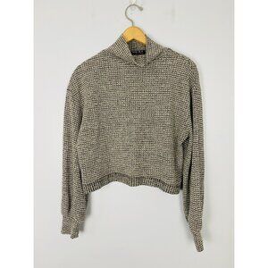 Poof New York Womens Size Large Turtleneck Cropped Waffle Knit Top Black White